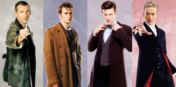 From left to right: Christopher Eccleston, David Tennant, Matt Smith, Peter Capaldi. From http://www.doctorwhotv.co.uk/